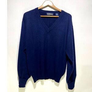 Saddles cashmere sweater classic V neck business winter casual navy blue men L